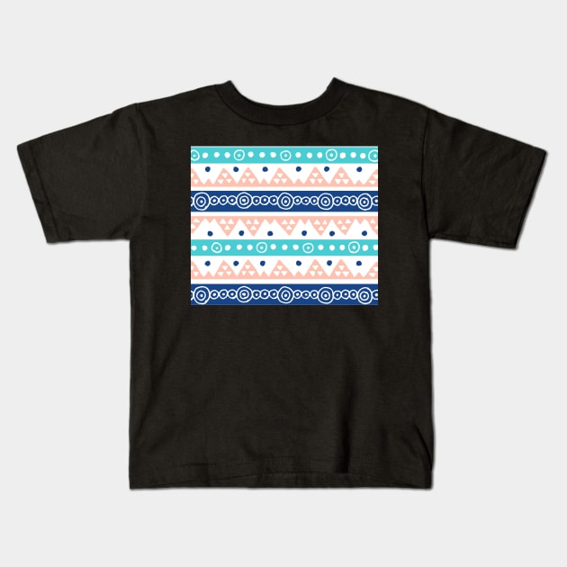 Coral Blue Teal hand drawn pattern tribal Kids T-Shirt by dreamingmind